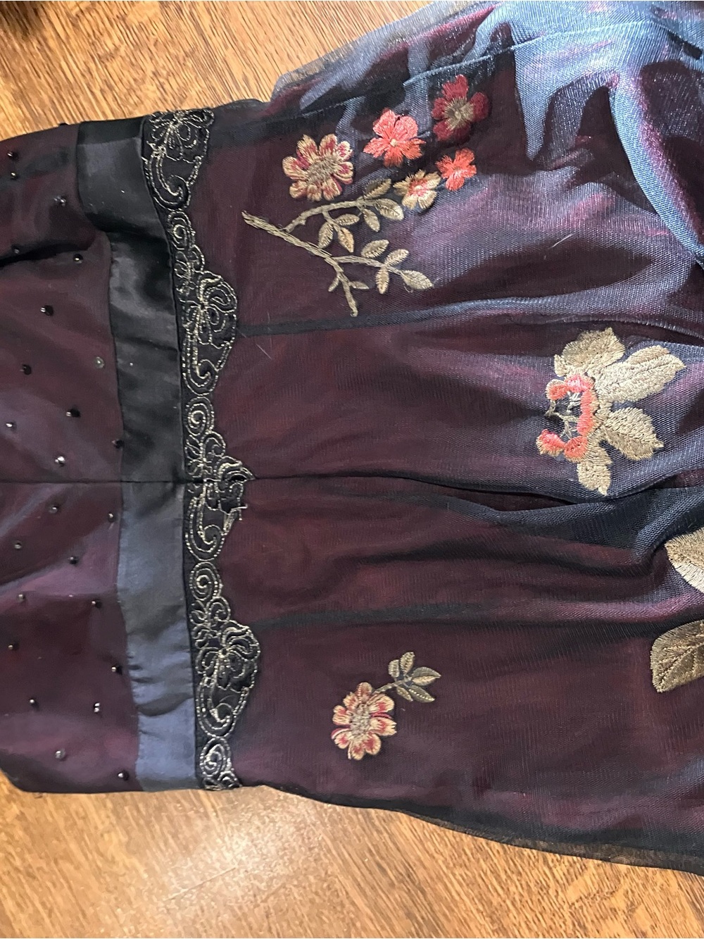Adrianna Papell Black and Burgundy Embellished Prom Dress - Picture 7 of 9